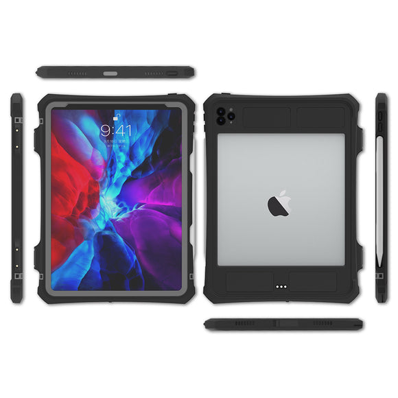 eNicer SHELLBOX iPad Pro 11 inch 2020 IP68 Waterproof case,Full-Body Shockproof Protective Tablet Cover, Built in Screen Protector, Apple Pencil 2 Charging, Kickstand Pencil Holder Shoulder Strap Included