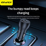 AWEI C-822 18W Car Charger Mini Durable Design USB C + Type-C PD+QC 3.0 Quick Charging Phone Charger For Android and iOS mobile phone