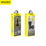 AWEI C-822 18W Car Charger Mini Durable Design USB C + Type-C PD+QC 3.0 Quick Charging Phone Charger For Android and iOS mobile phone