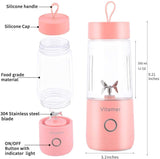 VITAMER 350ml Mini Electric Portable Blender Juicer Cup USB Rechargeable Food Processor Fruit Juice Maker Mixer Cup Smoothie Maker Protein Shaker Bottle Hand Blender Handhold Blender